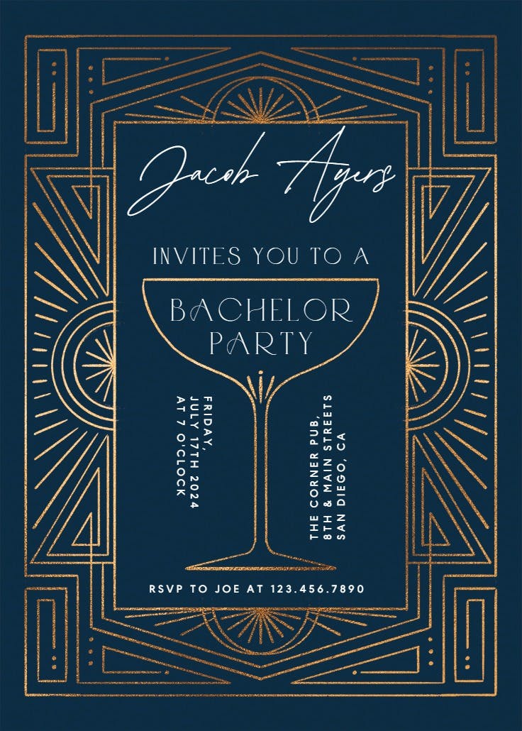 Stylish soiree - bachelor party invitation